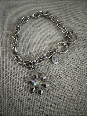 Silver Flower Charm Bracelet with Aurora Crystal